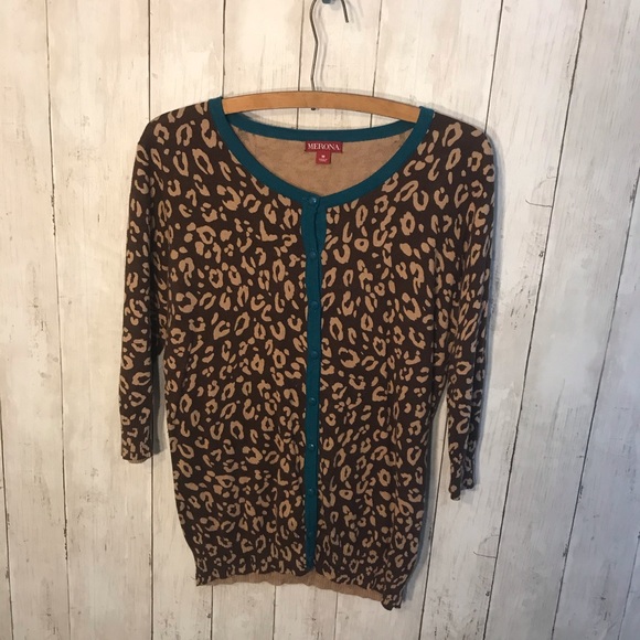 Merona Cheetah Print And Blue Cardigan Size M - Picture 2 of 7